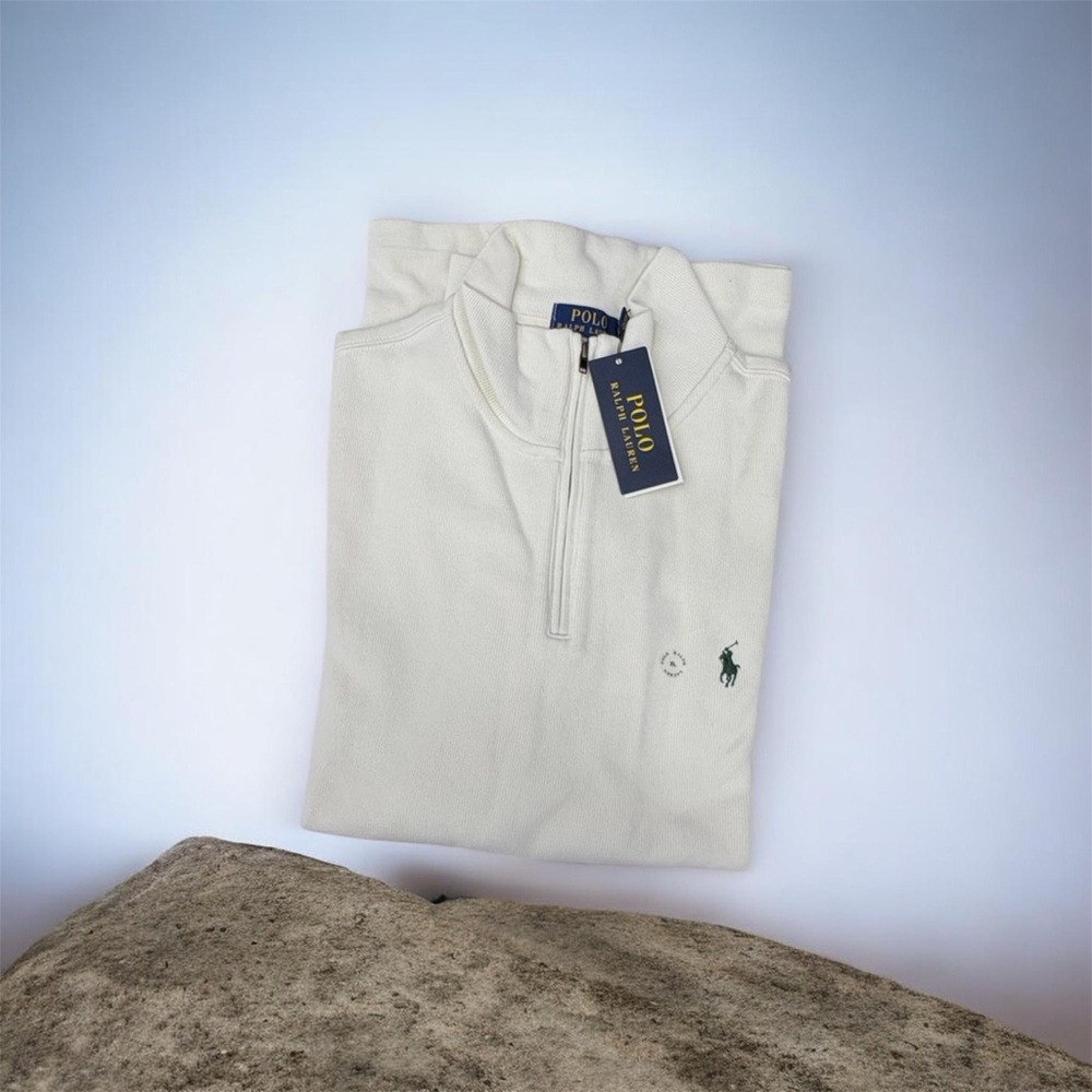 Polo by Ralph Lauren Cream Quarter-Zip Sweater with Green Pony